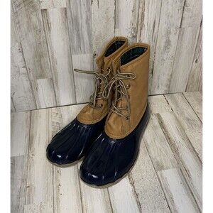 Wheatherproof Duck Boots Size 9 Brown Navy Plaid Lined Ankle Rain Snow Outdoorsy